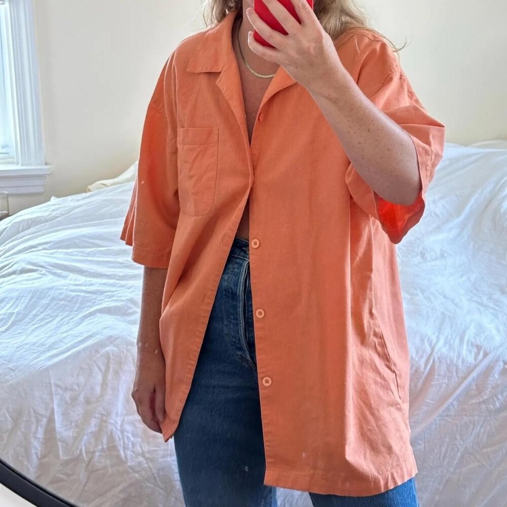 Rare Vintage Dockers orange linen/ cotton short sleeve